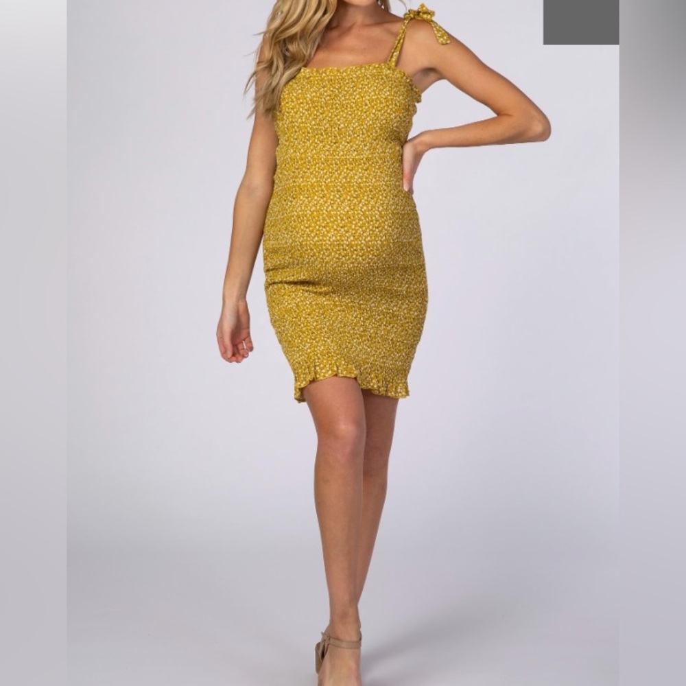 Waverleigh Mustard Floral Smocked Maternity Mini dress